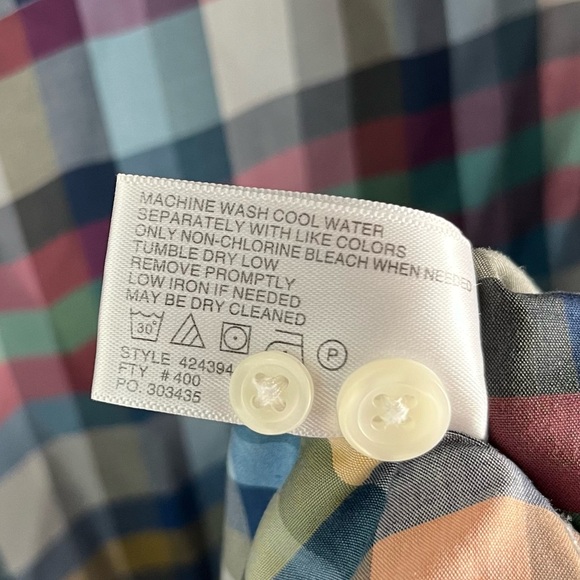 Leo Chevalier Men L Shirt Vtg Plaid Check Colorful Light Cotton No Iron Button - Picture 10 of 16